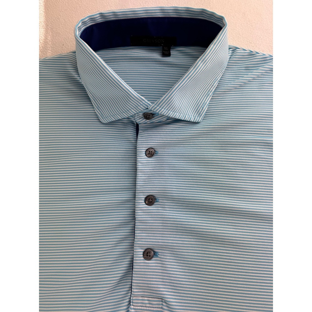 GREYSON Mens Golf Polo Shirt Blue White Stripe Short Sleeve Size XL Stretch Wick - Picture 3 of 16